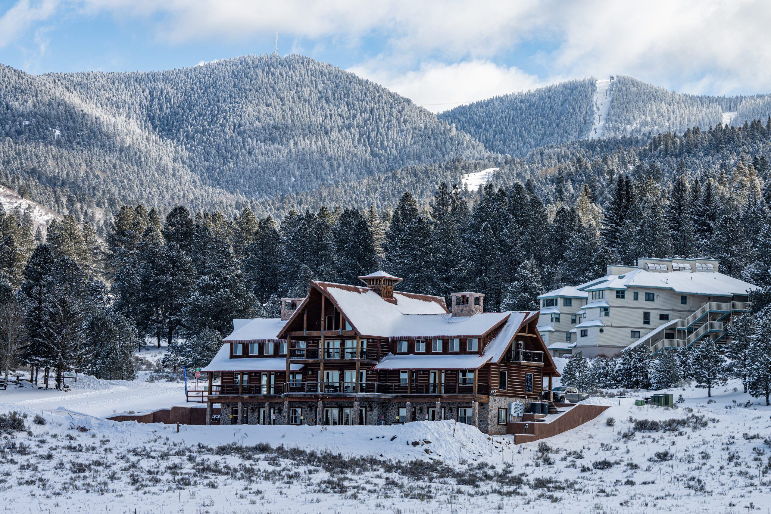 Wheeler Peak Lodge during the winter in Angel Fire, New Mexico.